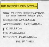 Pro-Bowl (Joe Josephs Pro-Bowl) - Feb 2 1963 Ad